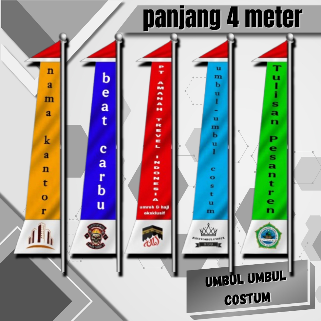 Bendera Umbul umbul Custom Jumbo 4meter eceran ( Premium )