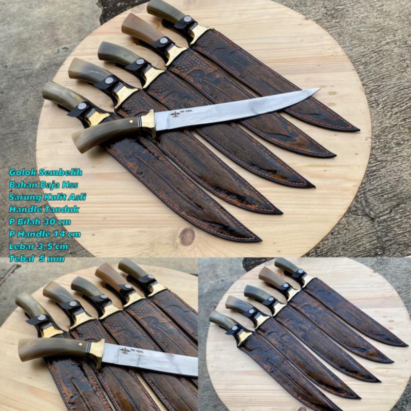 pisau golo HSS handle tanduk sarung kulit super knife