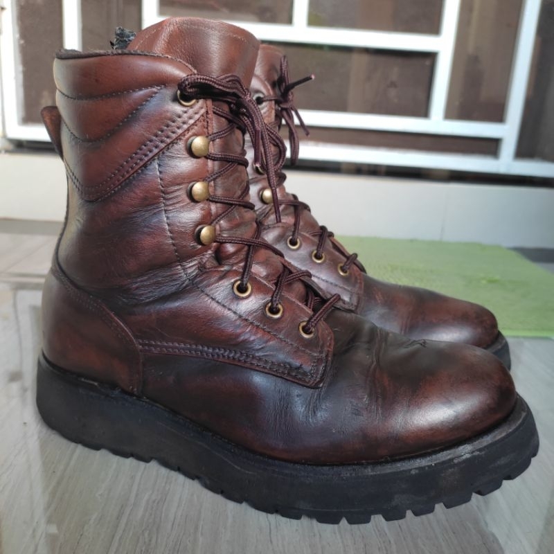 Vintage Trekking Hiking Outdoor Europe Round Toe High Boots Lace Up VIBRAM Sole Vintage Brown Leathe