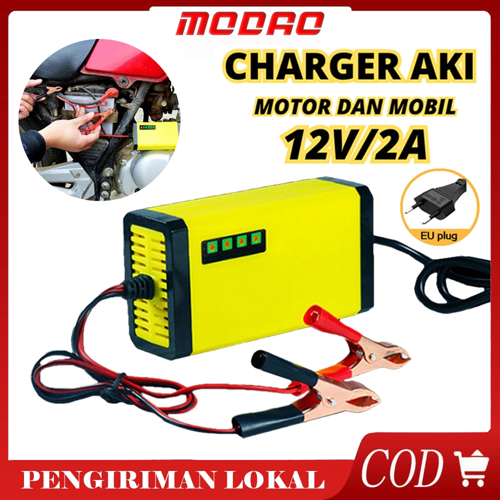 Charger Aki Portable 12V 2A Motor Mobil Cas Casan Aki Motor Mobil / Dengan Indikator Charge / Untuk 