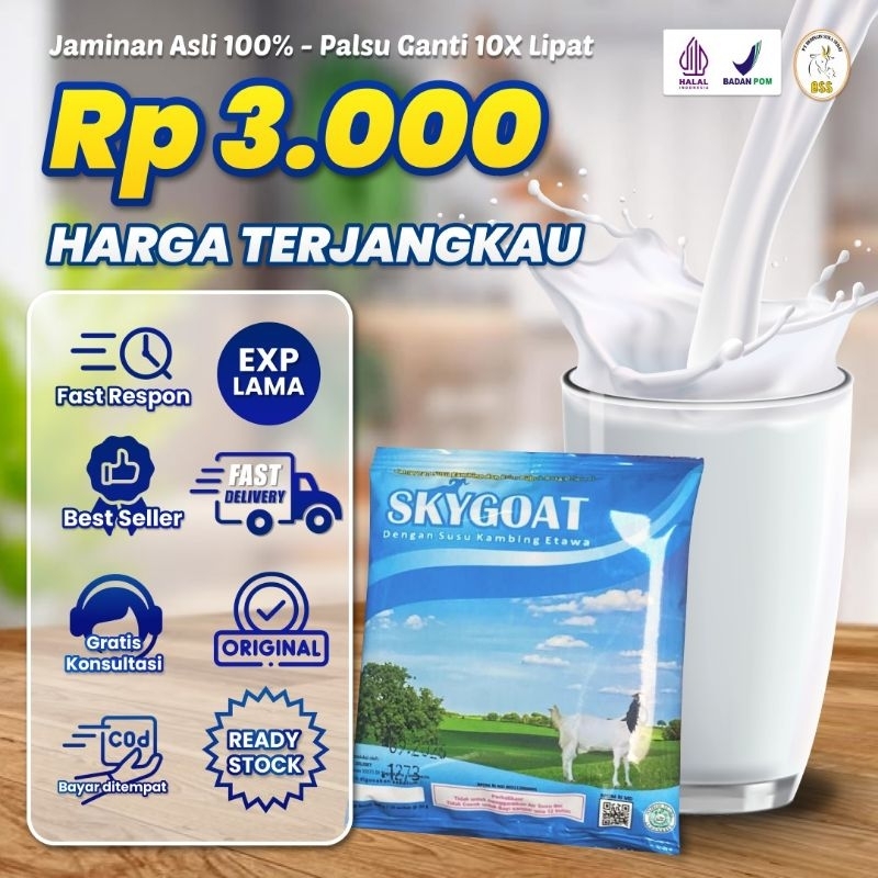 

Susu Kambing Etawa SkyGoat Sachet 20g - Nikmati Rasa Original & Coklat Hanya 3.000/Sachet