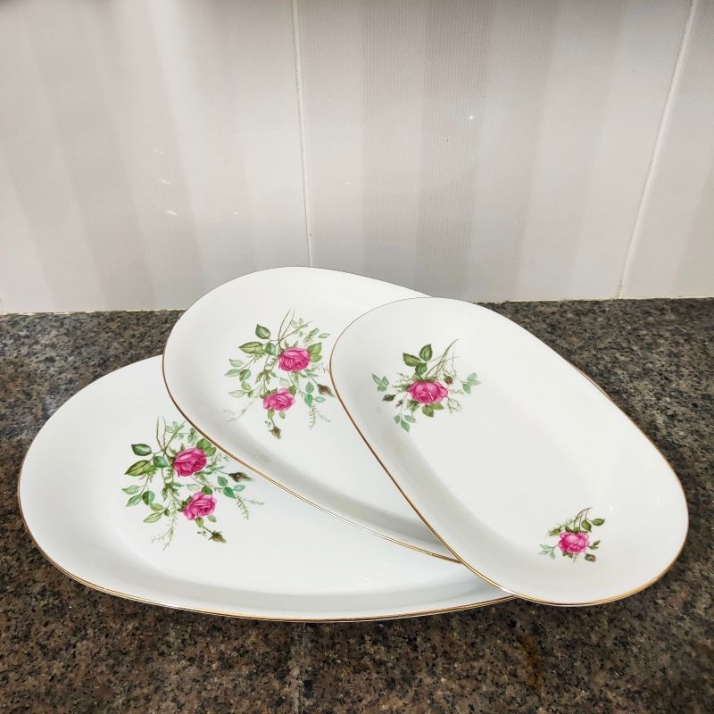 * SALE * DISKON * Set Piring Mangkok Oval Bunga Permen Kacang Hias Kunst Bavaria Western Germany