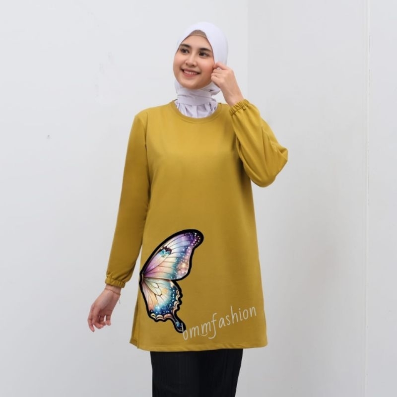 Baju Kaos tunik wanita/kaos tunik wanita dewasa murah motif Kupu-Kupu Samping