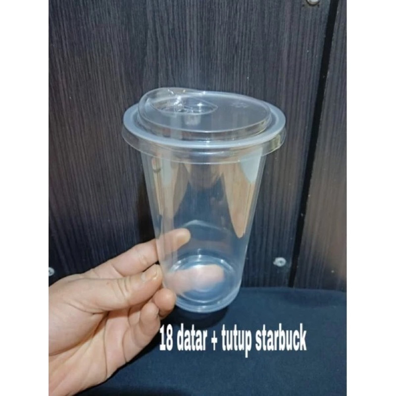 Cup 18oz datar + Tutup Strawless lid tutup starbuck anti tumpah cup 1 slop isi 50pcs
