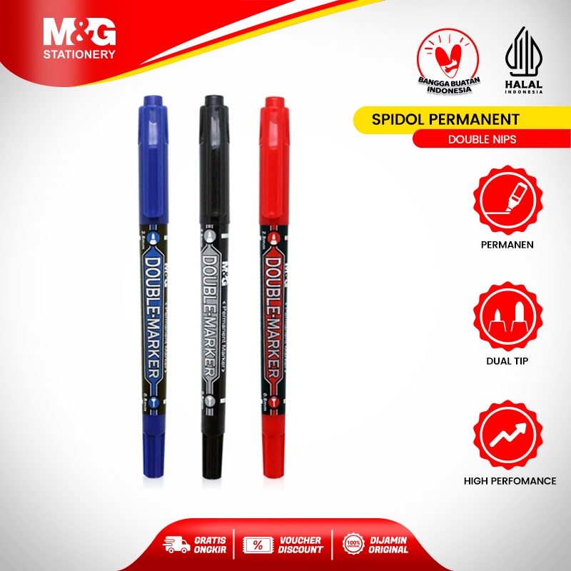 

M&G Spidol Permanent Marker Double nips 2 Ujung Warna Cerah Untuk Gambar Menulis dan Melukis Kretif Tinta Tidak Mudah Bocor Nyaman Digunakan