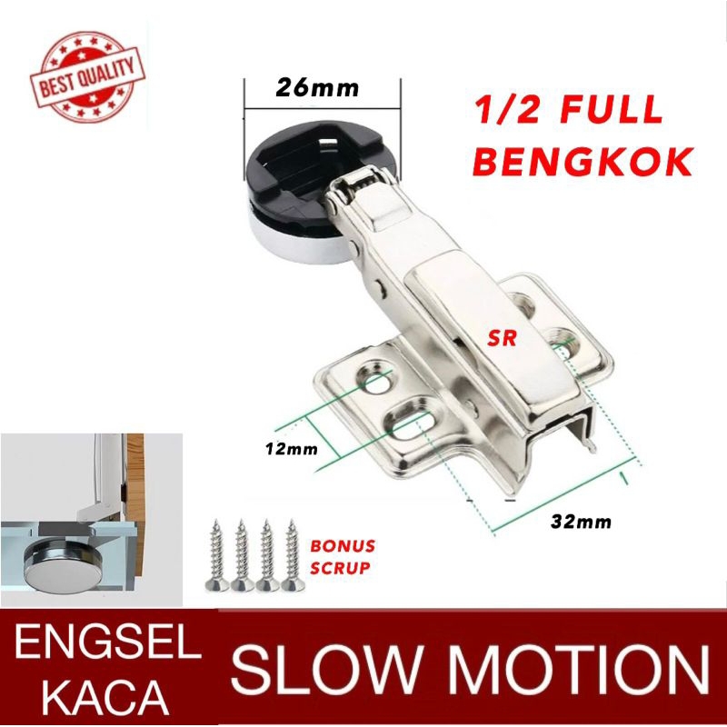 Engsel Kaca/ Engsel Sendok Kaca (1/2 Full Bungkuk) Slow Motion/ Hidrolik Soft Close