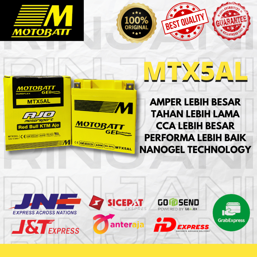 AKI MOTOBATT ORIGINAL MTX5AL GRAND SERIES / FIZ R / MEGAPRO PRIMUS - AKI MOTOBAT - AKI MOTOBATT