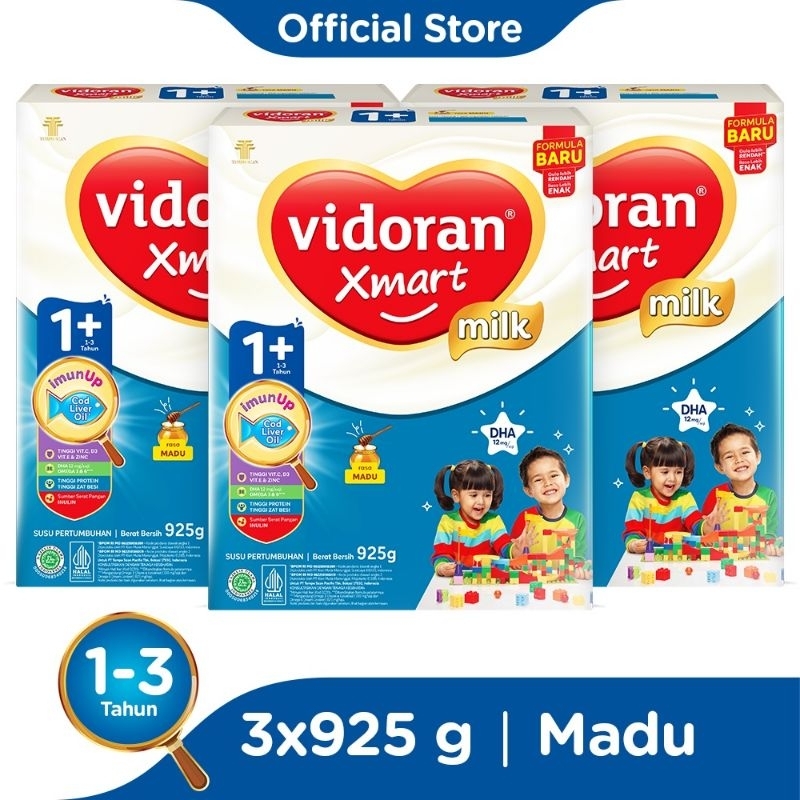 

3pcs Vidoran Xmart 1+ Imun Up Susu Formula Madu 925gr