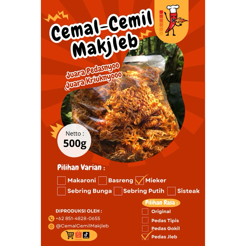 

CEMALCEMILMAKJLEB 500 gram / MIE KERING PEDAS / BASRENG KRIUK PEDAS / SEBLAK KERING PEDAS / MAKARONI PEDAS