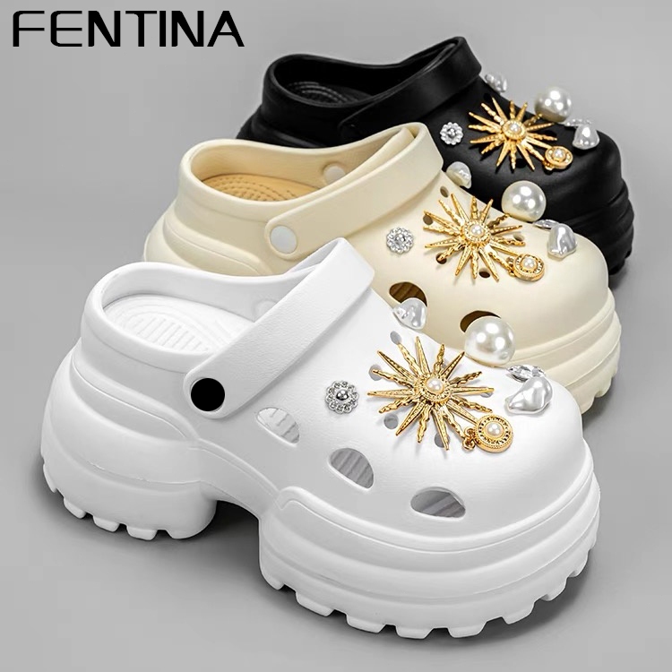 FENTINA Sandal Kodok Wanita Tinggi Sandal Baim Jelly Wanita Wedges Sandal Selop Baim Wanita FUJI