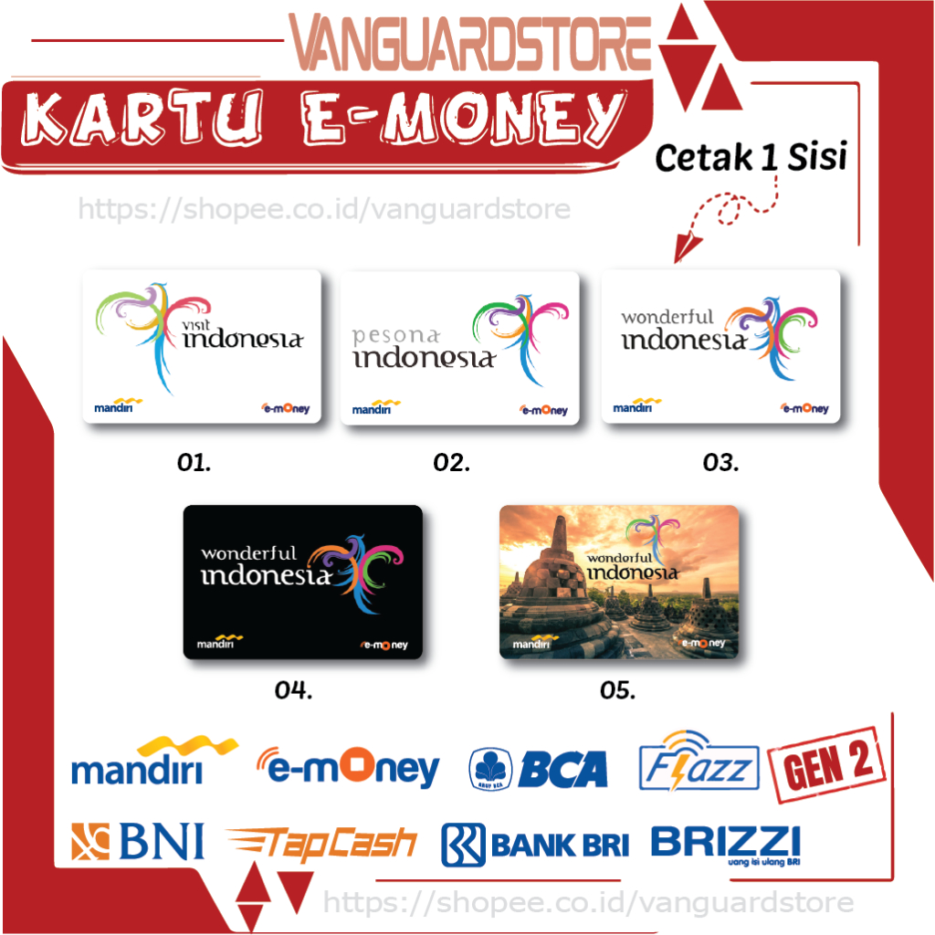 KARTU E MONEY E TOLL WONDERFUL / PESONA INDONESIA KUMPULAN EMONEY MANDIRI FLAZZ BCA TAPCASH BRIZZI