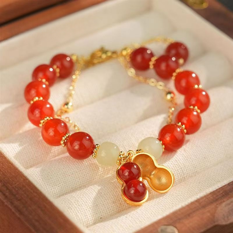 Gelang giok asli batu kacang hijau titanium Lapis Emas 18K