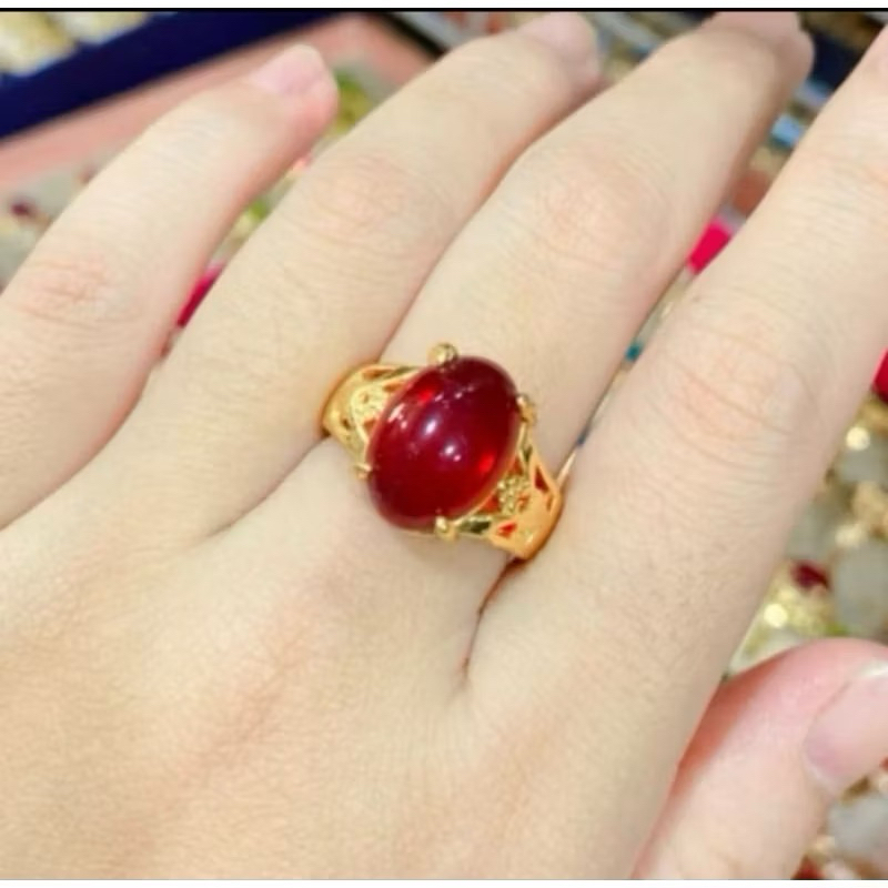 Cincin Wanita Giok Merah Aksesoris Perhiasan Fashion Termurah