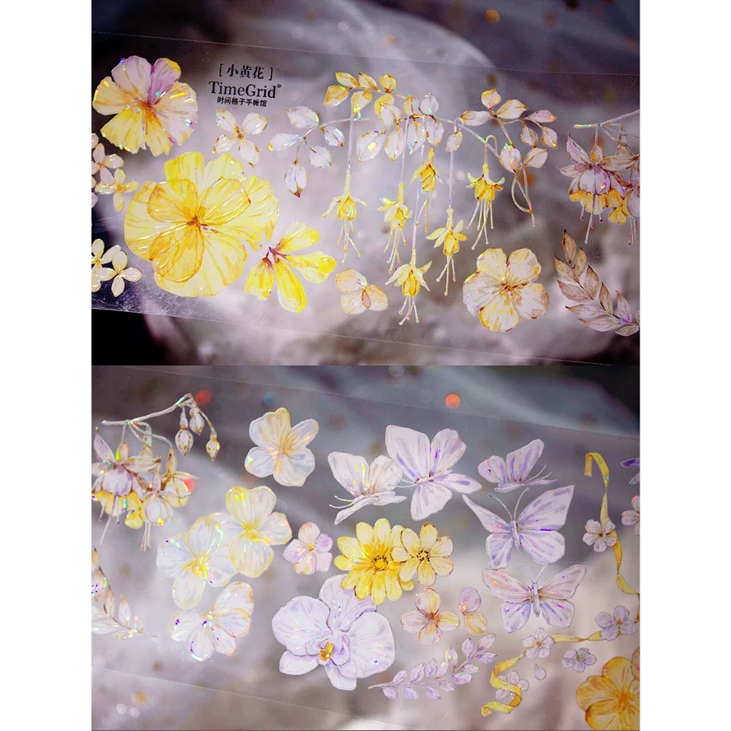 

(Kiricart) Time Grid Yellow flowers PET hologram Journal Scrapbook