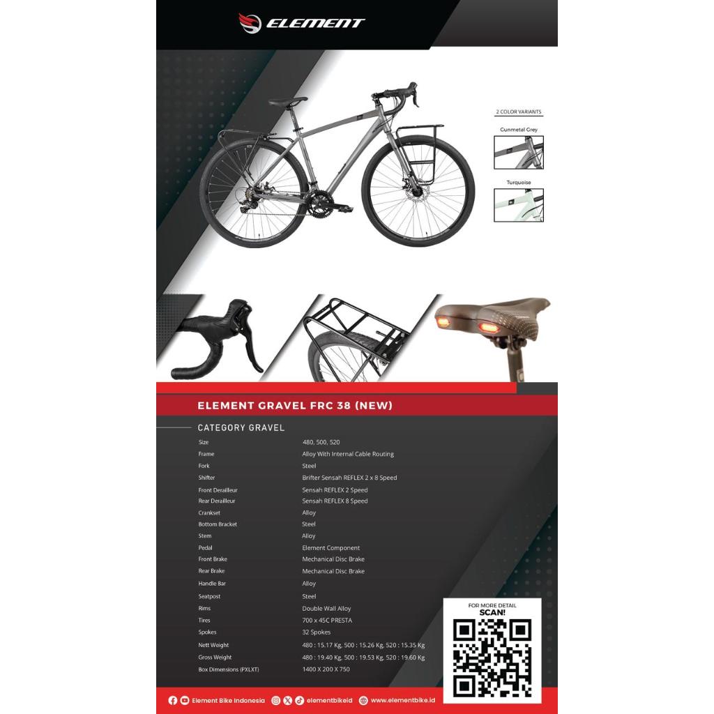 Sepeda Balap GRAVEL ELEMENT FRC 38 NEW Road Bike Frame Alloy Internal Cable Routing