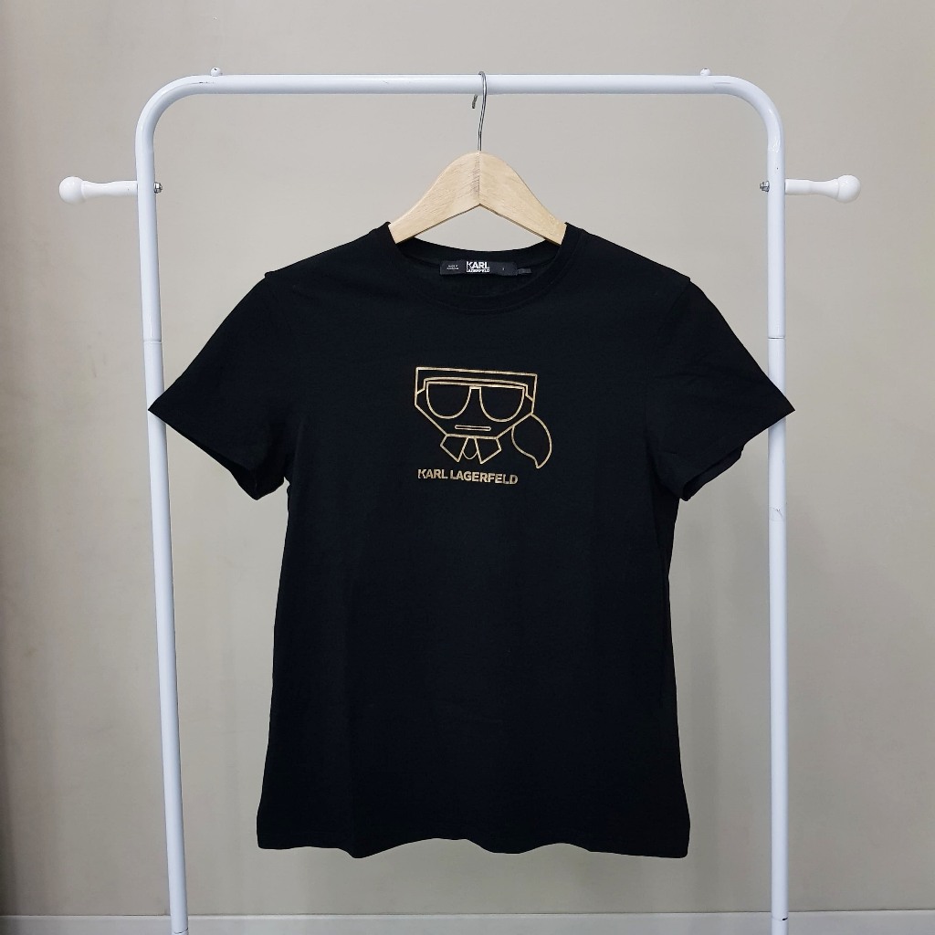 Karl Lagerfeld 100% Original Iconic Gold Tee TShirt Kaos Wanita Women Hitam Black