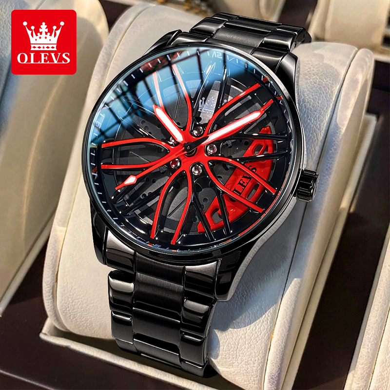yyy OLEVS Jam Tangan Pria Anti Air Original Asli Keren Velg Racing Desain Mewah Stainless Steel
