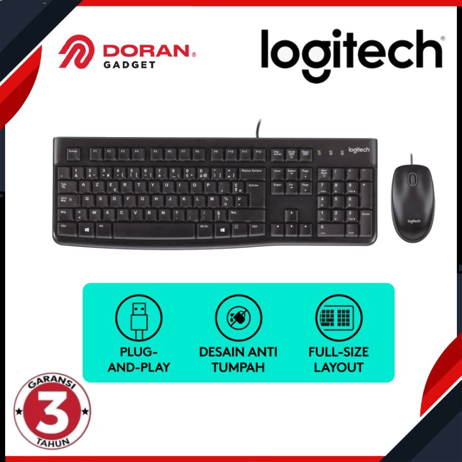 Logitech MK120 Combo Keyboard dan Mouse Kabel USB untuk PC, Komputer  Computer Garansi Resmi 3 Tahun