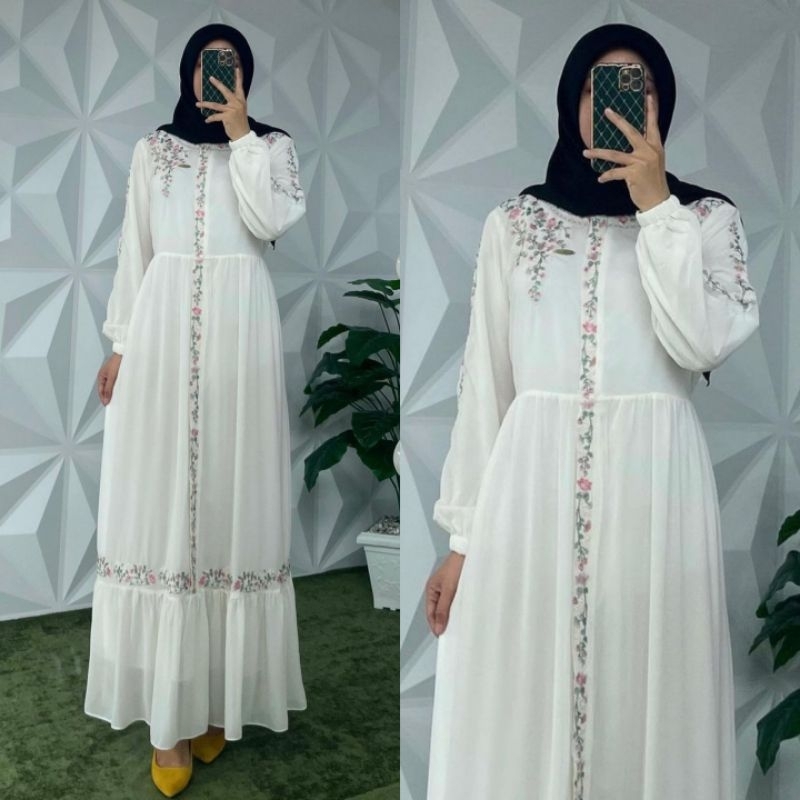 Zifa Fashion Cod Mayra Dress Cruty Bordir Gamis Bordir Fashion Wanita Terkini