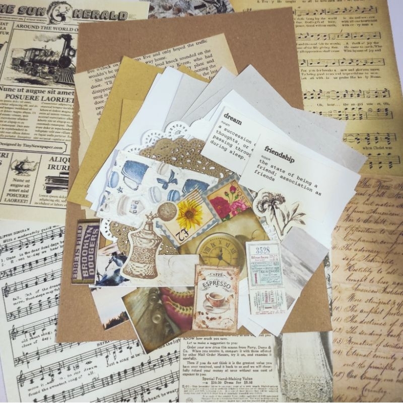 

READY STOCK!! 43pcs Paket Journaling Kit Vintage Journal