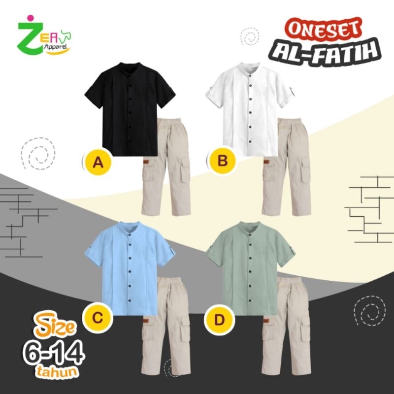 Oneset Al-Fati Zea Appareal / Set Kurta anak polos / Baju muslim anak laki-laki