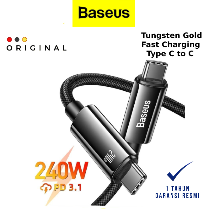 Baseus Tungsten Gold Fast Charging Data Cable Type C to Type C 240W Black - BASEUS OFFICIAL STORE ( 