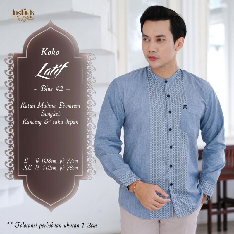 baju Koko dewasa lengan panjang bahan katun madina mix songket latif