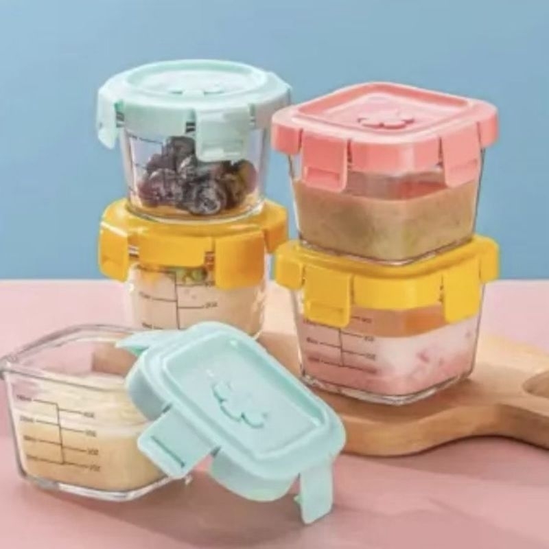 os Wadah Kaca Mpasi Tempat Makanan Bayi Alat Makan Perlengkapan Travel Portable Puree Box Glass Baby