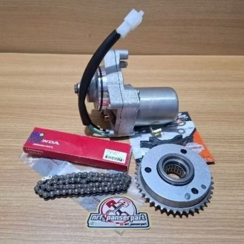 PAKET DINAMO STATER ASSY+RANTAI STATER+LIDAH TENSIONER RANTE+GEAR ONEWAY/RUMAH PELOR STATER ONE WAY 