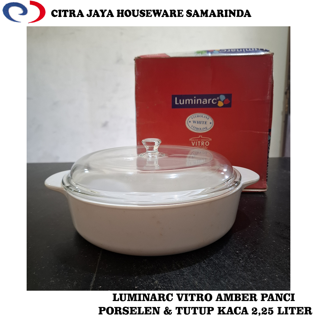 Panci KERAMIK PUTIH  & TUTUP KACA 2,25 LITER LUMINARC VITRO AMBER (PER 1 SET)