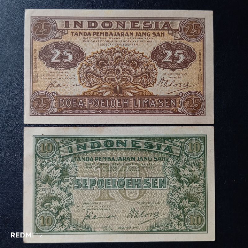 paket uang kertas seri federal mini 10 sen & 20 sen tahun 1947 seperti baru utuh asli