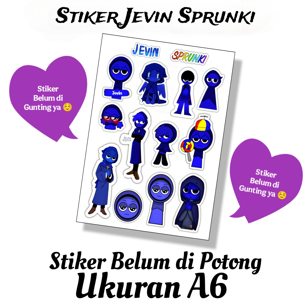 

STIKER JEVIN SPRUNKI / STIKER BELUM DIPOTONG BAHAN VINYL UKURAN A6 / STICKER / STIKER KARAKTER LUCU
