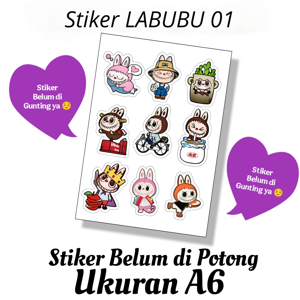 

STIKER LABUBU 01 BELUM DIPOTONG UKURAN A6 / STIKER BELUM DIPOTONG BAHAN VINYL UKURAN A6 / STICKER / STIKER KARAKTER LUCU