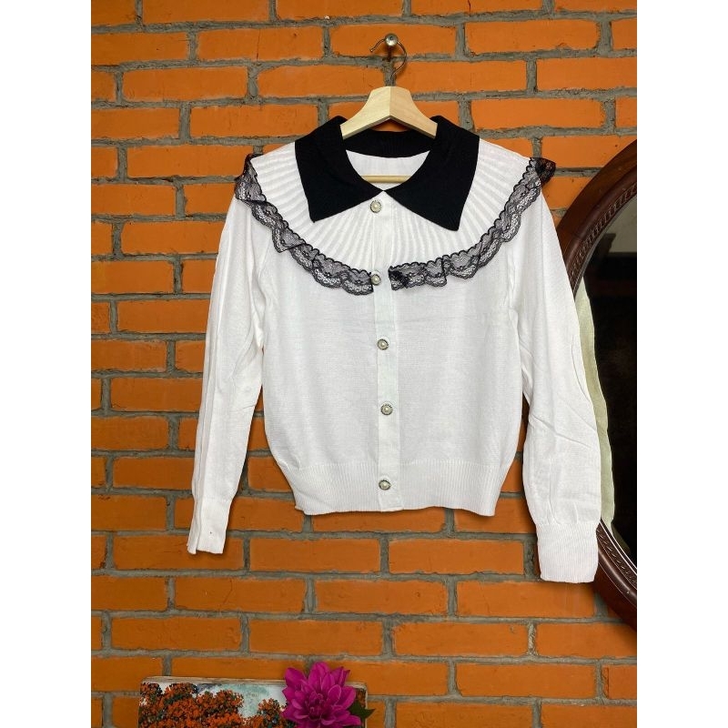 Lauva.id - Blouse rajut kerah baby sailor mix renda