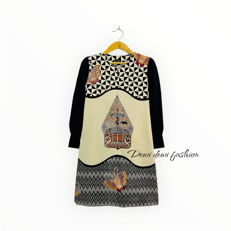 TUNIK BATIK WANITA MOTIF GUNUNGAN warna putih lapisan furing trikot