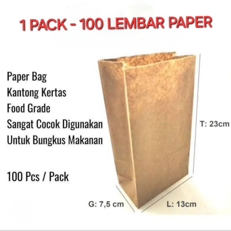 

PAPERBAG MAKANAN COKLAT/PUTIH 1pack isi 100lembar uk.12x24x8cm
