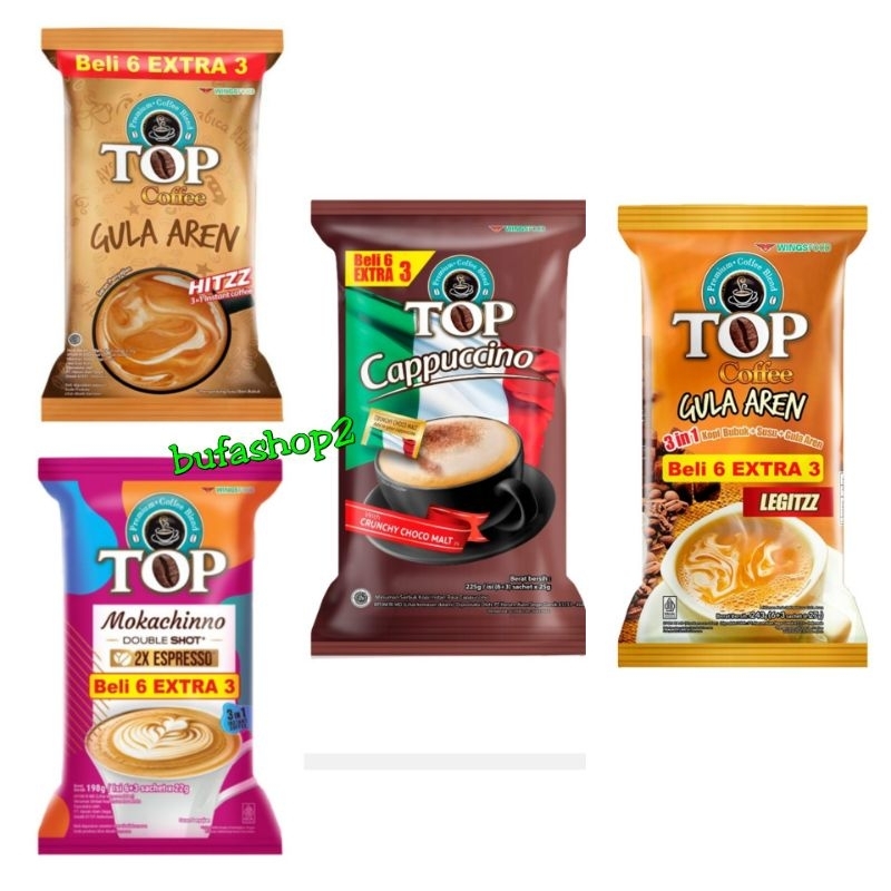 

TOP kopi bubuk 22 gr (6 + 3) sachet all varian