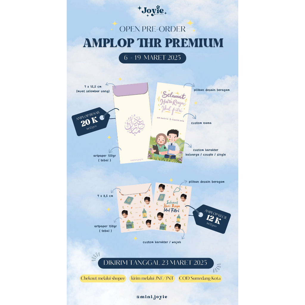 

Amplop Lebaran Idul Fitri isi 12 PER PACK / Custom Karakter dan Nama / Custom Wajah / Ramadhan