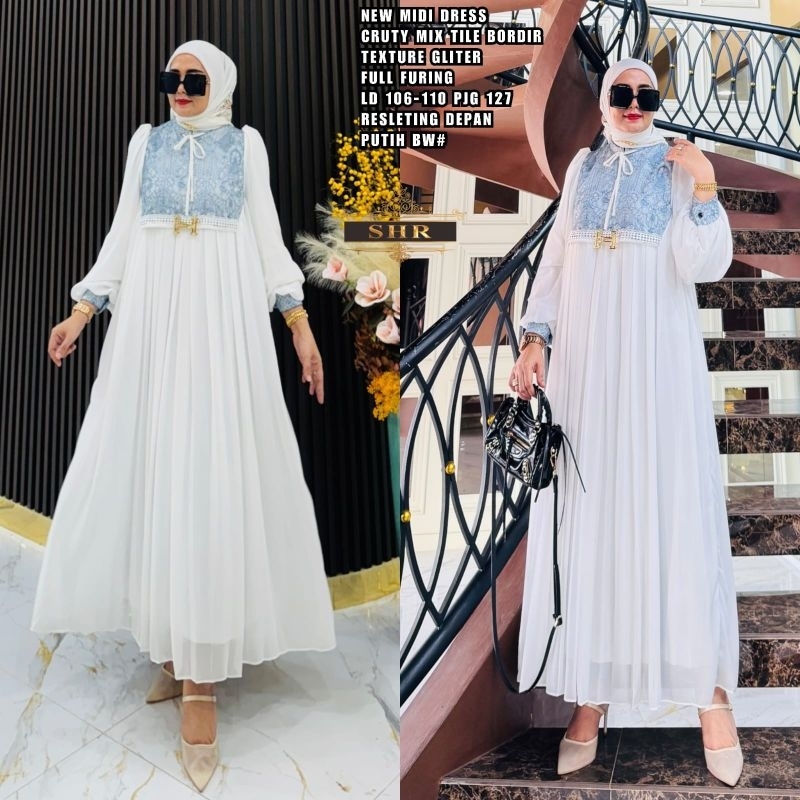 SHR MIDI DRESS CERUTY MIX TILE BORDIR