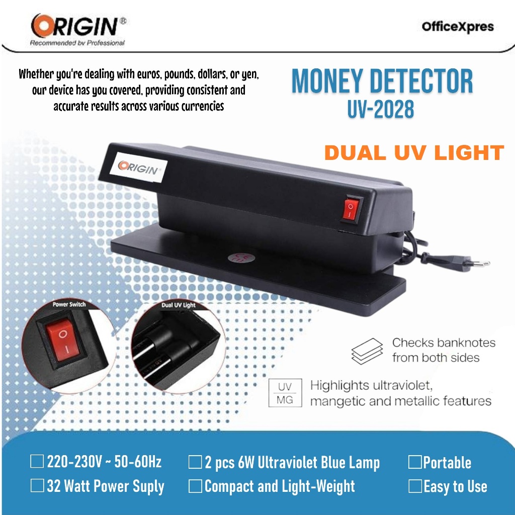 Money Detector Machine Dual UV Lamp / Alat Pendeteksi Uang Palsu 2 Lampu / Fake Money Detector / UV 