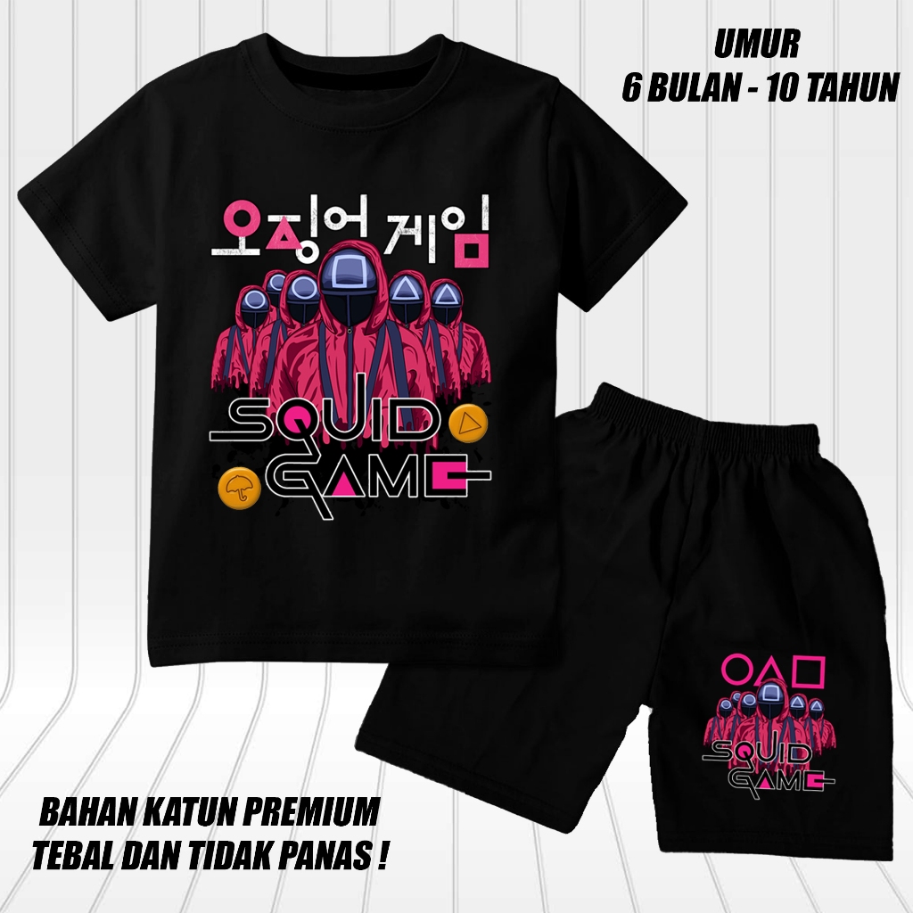 setelan lengan pendek anak laki laki perempuan set baju kaos pendek anak squid game 2
