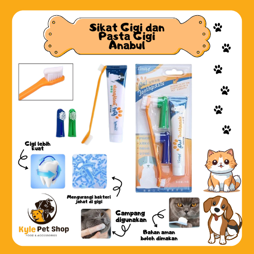 Set Sikat Gigi Pembersih Karang Gigi dan Bau Mulut Anjing Kucing -  Gigi dan Odol - Sikat Gigi Kucin