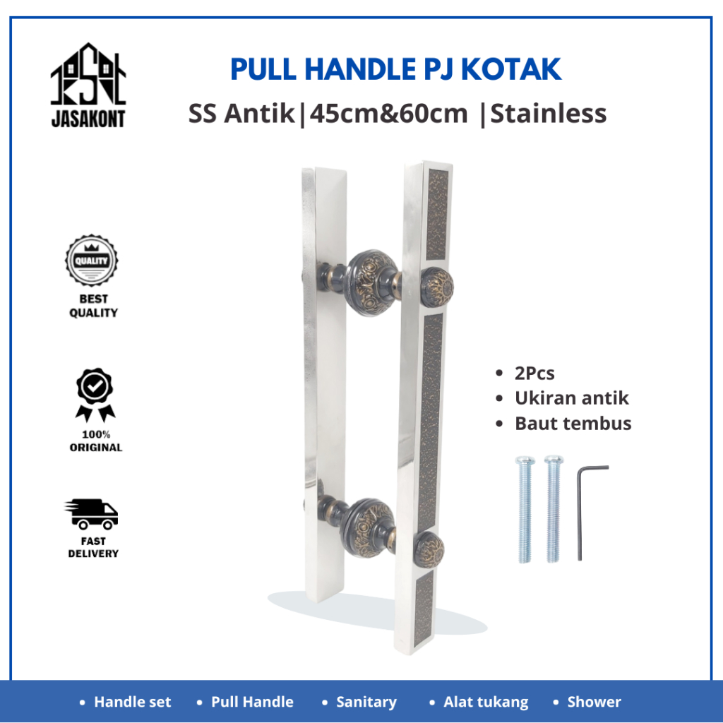 Handle Pintu Tarung Kotak Motif Antik Baut Tembus