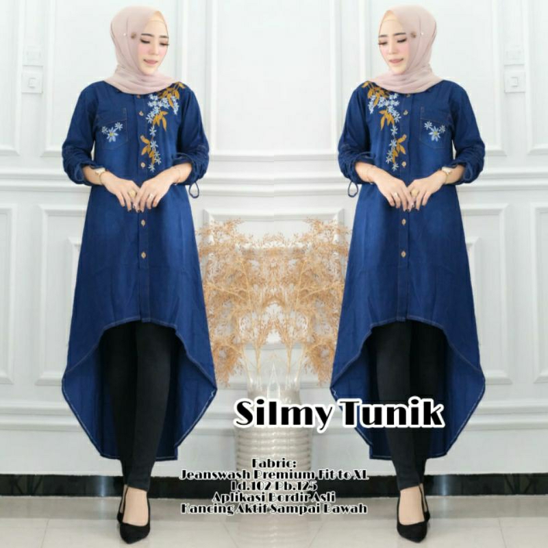 long tunik jeans bordir premium|long tunik jeans