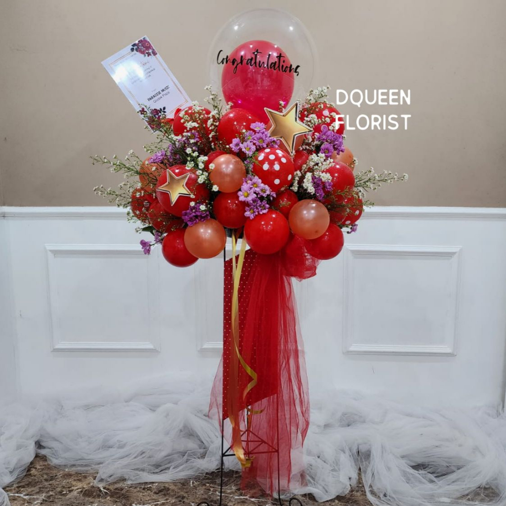 Standing flowers bunga hidup mixed balon congratulations congrats selamat dan sukses  dukacita pembu