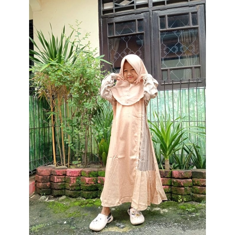 gamis set hijab anak katun madinah