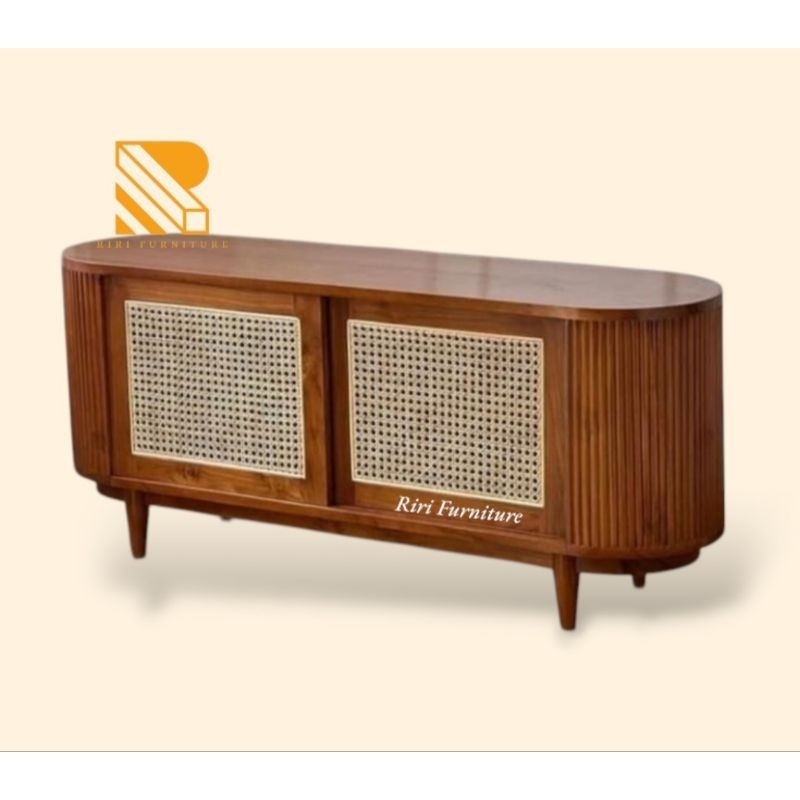 MEJA BUFET TV CREDENZA SALUR PINTU ROTANSLIDING lemari nakas kayu jati minimalis retro simple bufet 