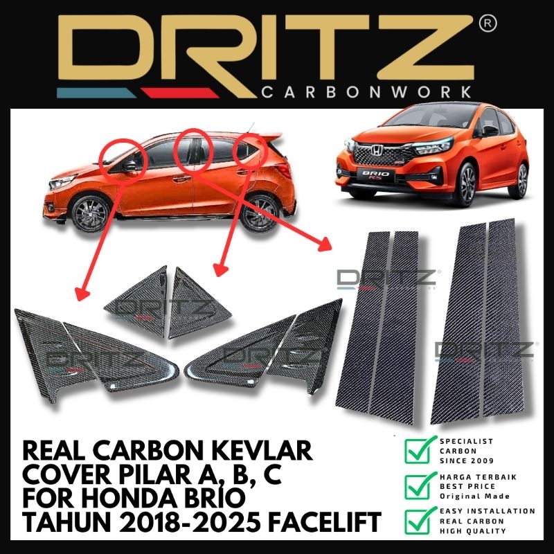 High Quality Asli Carbon Kevlar Cover Panel PILAR A B & C Exterior Honda Brio 2018 2030 karbon fibre