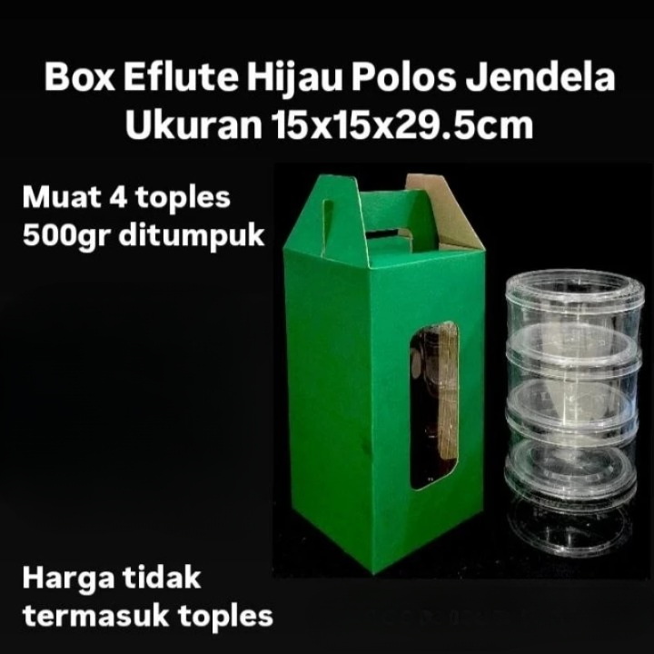 

5 Pcs Box Hampers Kue Kering Muat 4 Toples Dus Eflute Hijau Polos 15x15x28cm