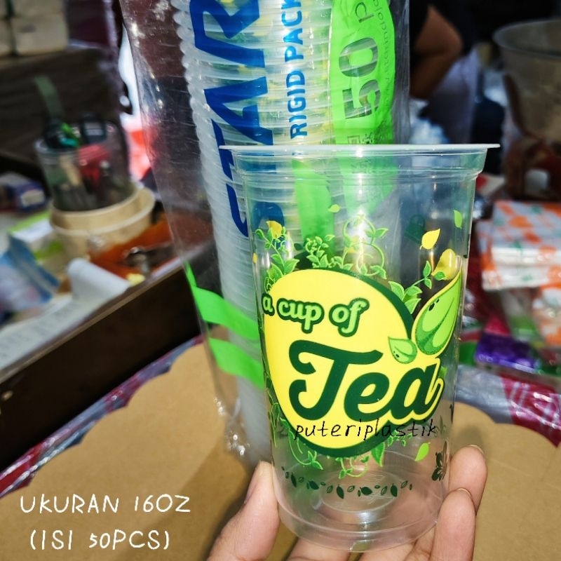 STARINDO Gelas Minuman Es Teh A Cup Of Tea Ukuran 16oz (ISI 50pcs)